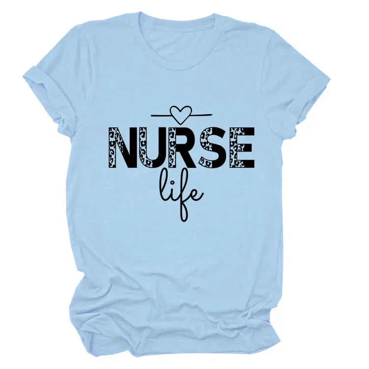 Nurse Life Letter T-Shirt Women Grey