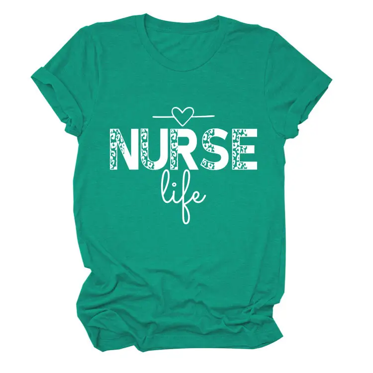 Nurse Life Letter T-Shirt Women Grey