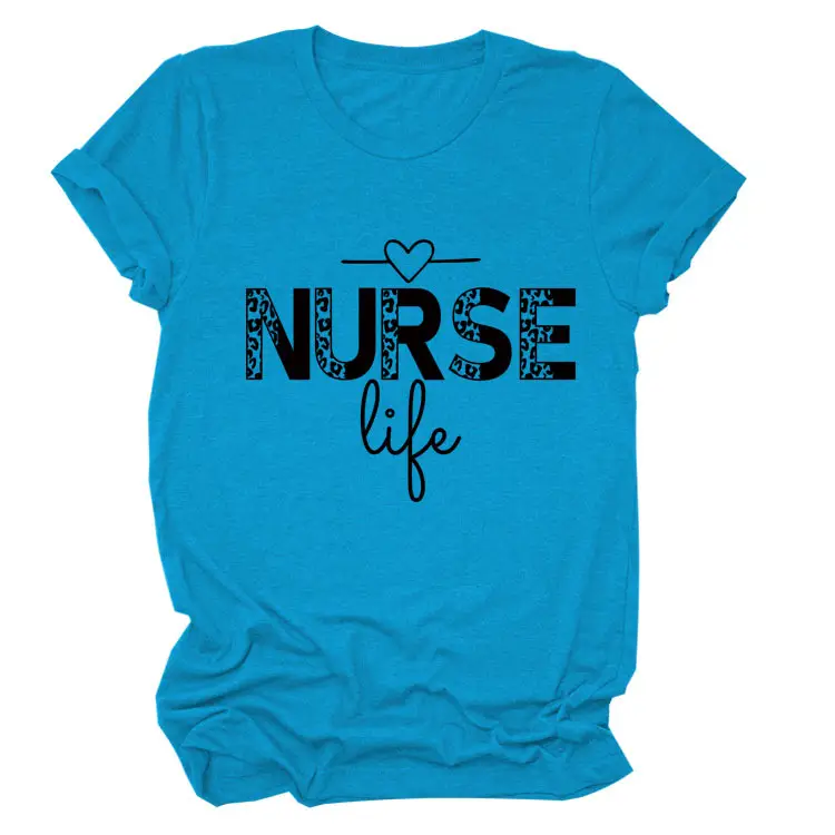 Nurse Life Letter T-Shirt Women Grey