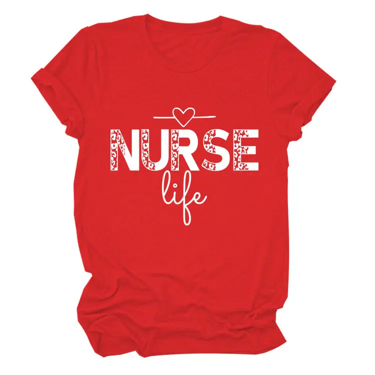 Nurse Life Letter T-Shirt Women Grey