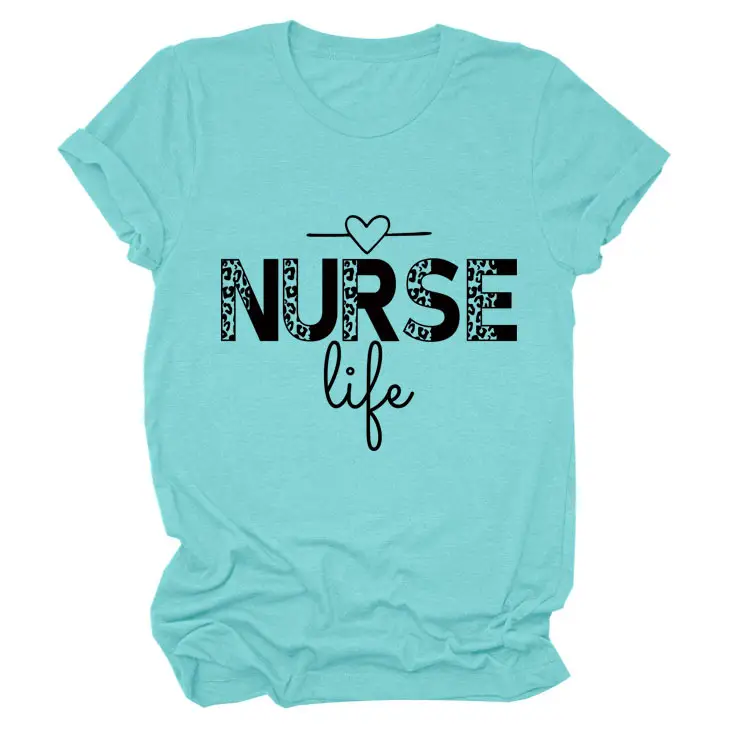 Nurse Life Letter T-Shirt Women Grey