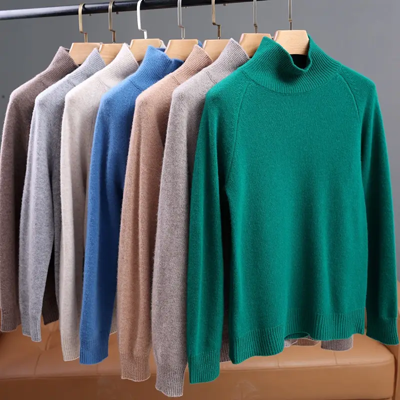 Women's Purple High-Neck Knit Sweater Long Sleeve - Image 15