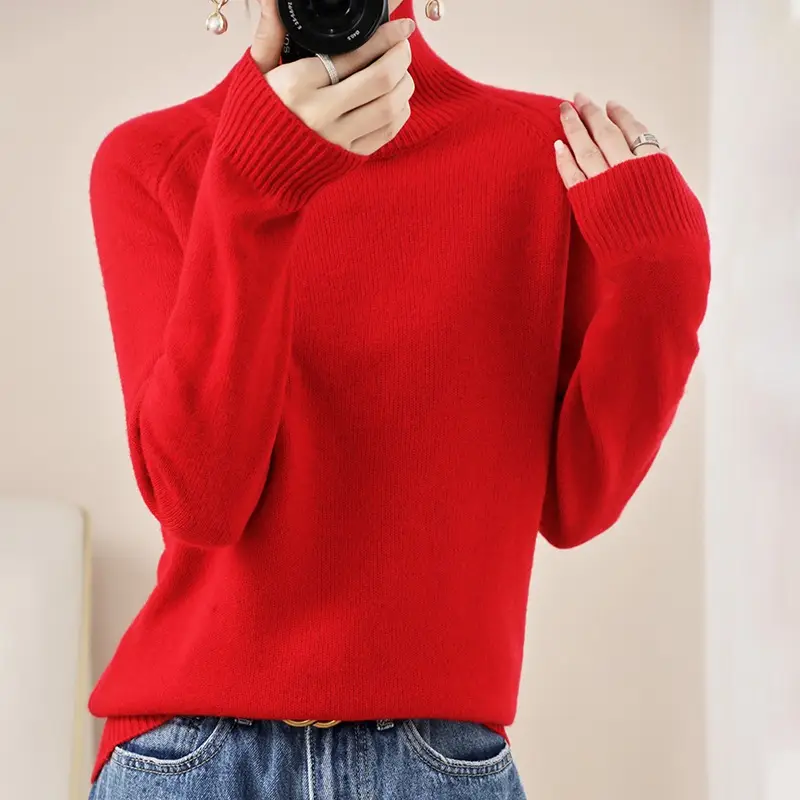 Women's Purple High-Neck Knit Sweater Long Sleeve - Image 16