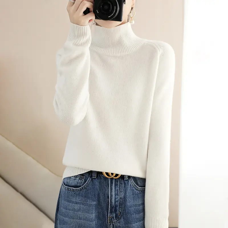 Women's Purple High-Neck Knit Sweater Long Sleeve - Image 10