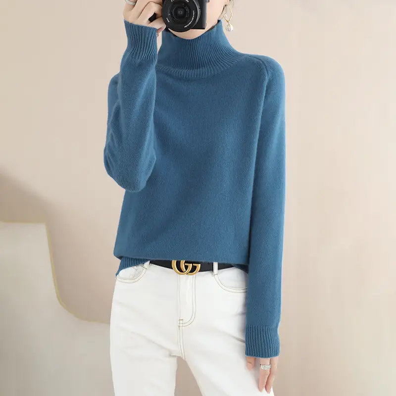 Women's Purple High-Neck Knit Sweater Long Sleeve - Image 11