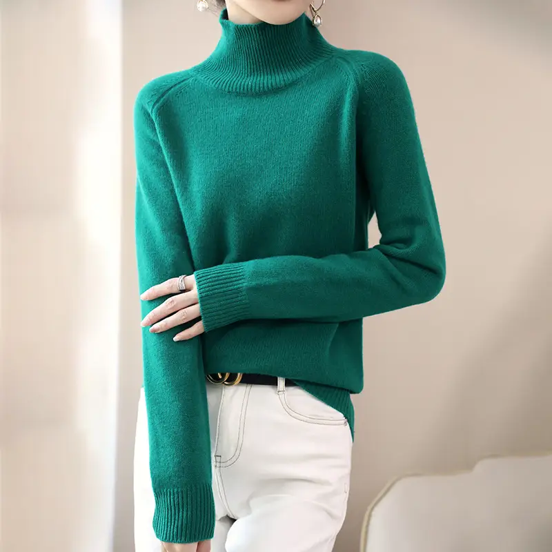 Women's Purple High-Neck Knit Sweater Long Sleeve - Image 13