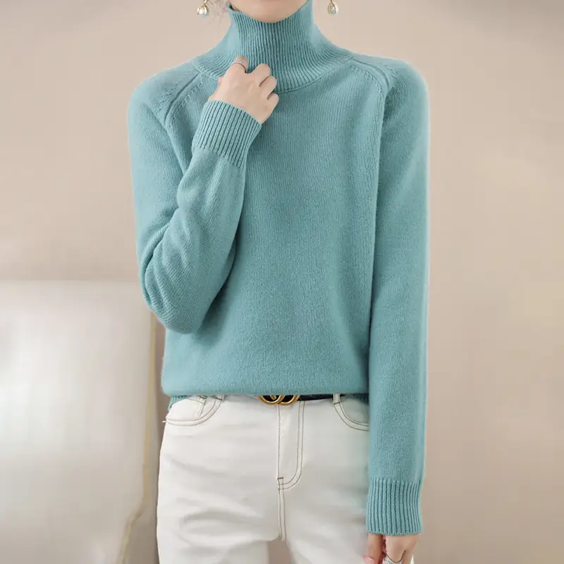 Women's Purple High-Neck Knit Sweater Long Sleeve - Image 2
