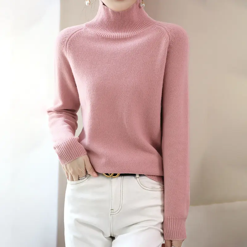 Women's Purple High-Neck Knit Sweater Long Sleeve - Image 3