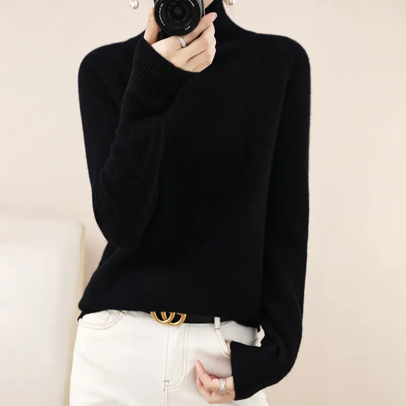 Women's Purple High-Neck Knit Sweater Long Sleeve - Image 5
