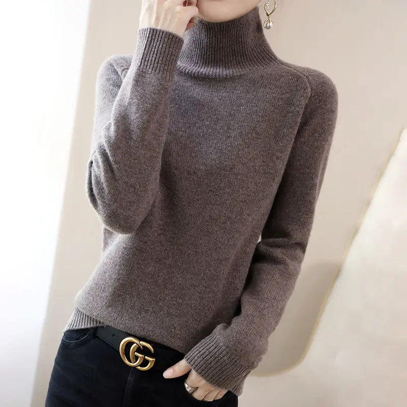 Women's Purple High-Neck Knit Sweater Long Sleeve - Image 6