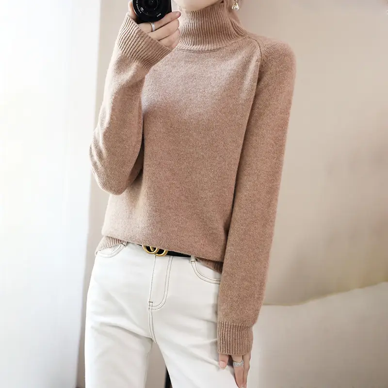 Women's Purple High-Neck Knit Sweater Long Sleeve - Image 8