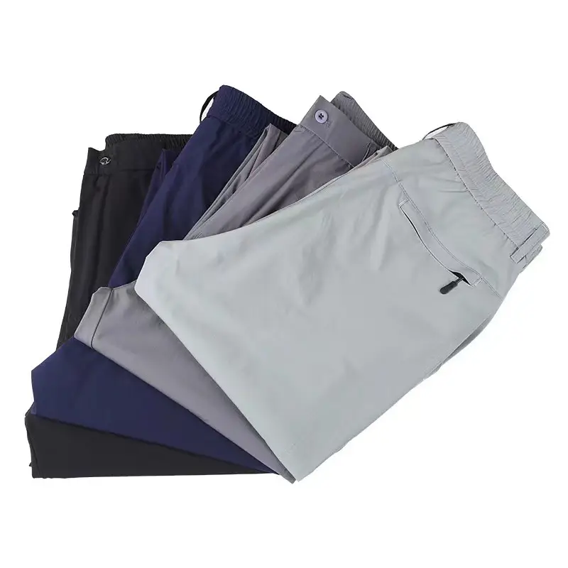 Men's Light Grey Elastic Waist Casual Pants - Image 8