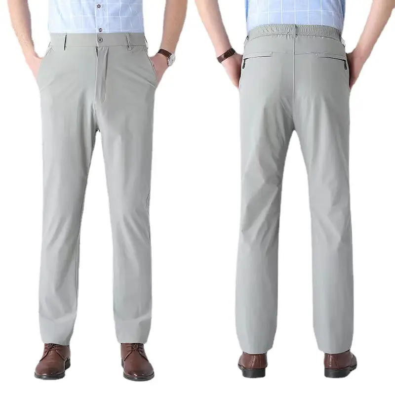 Men's Light Grey Elastic Waist Casual Pants - Image 9