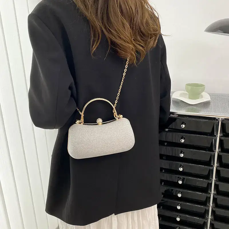 Women's Rhinestone Chain Mobile Bag Black Gold - Image 7