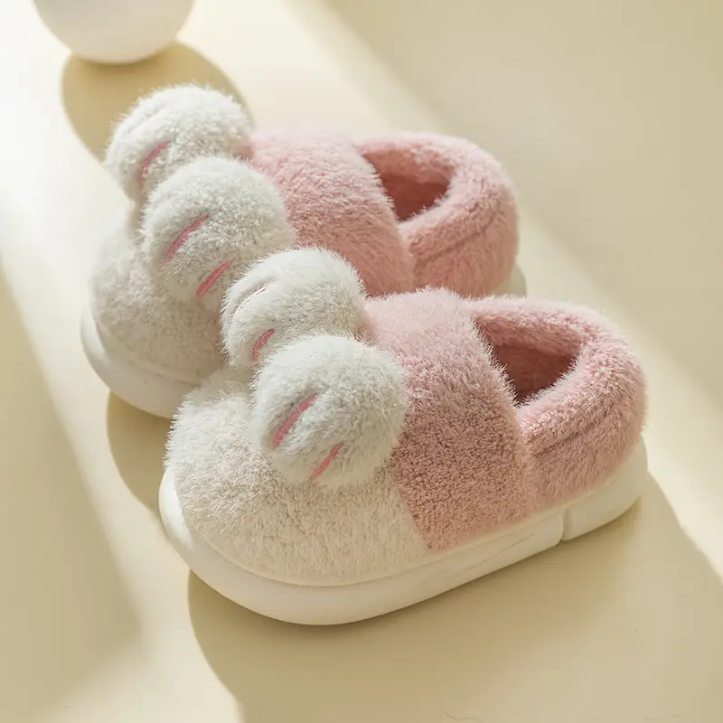 Winter Couple Plush Cotton Slippers Men's Indoor Home Women's Confinement Shoes Warm and Cute Cat Claw Family Cotton Shoes - Image 2