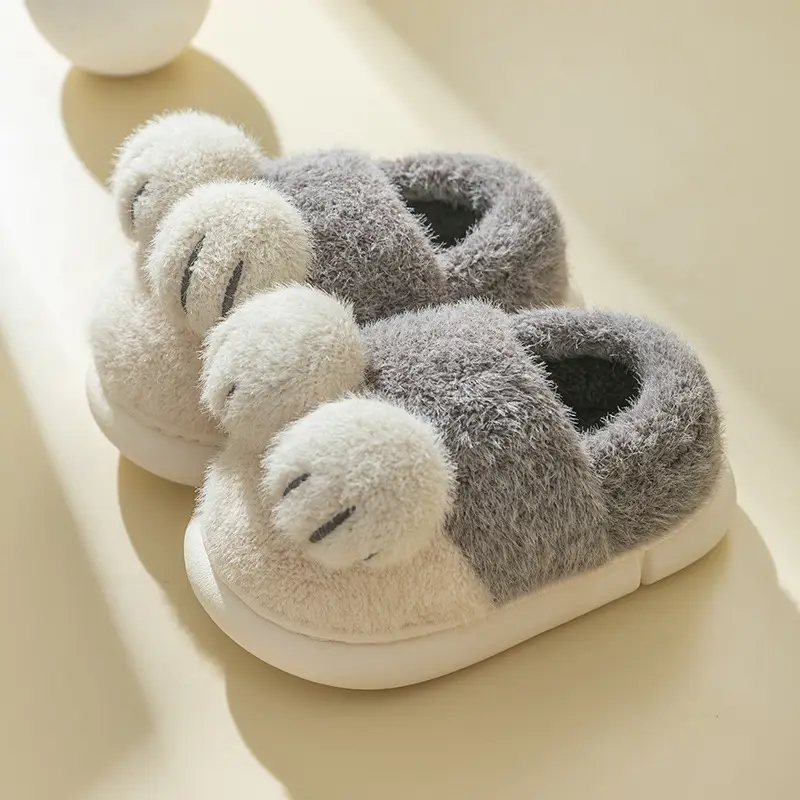 Winter Couple Plush Cotton Slippers Men's Indoor Home Women's Confinement Shoes Warm and Cute Cat Claw Family Cotton Shoes - Image 3