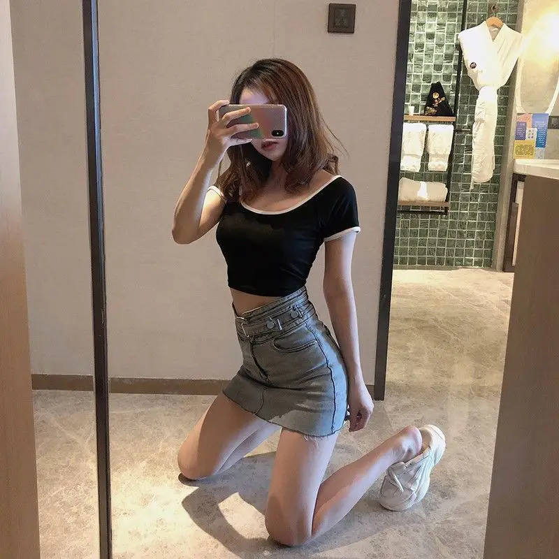 Women's Crossbody T-shirt High Waist Short Sleeve Navel Exposed - Image 4