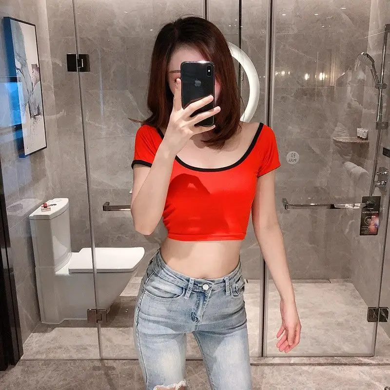 Women's Crossbody T-shirt High Waist Short Sleeve Navel Exposed - Image 5