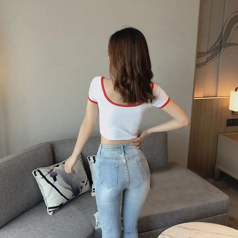 Women's Crossbody T-shirt High Waist Short Sleeve Navel Exposed - Image 6