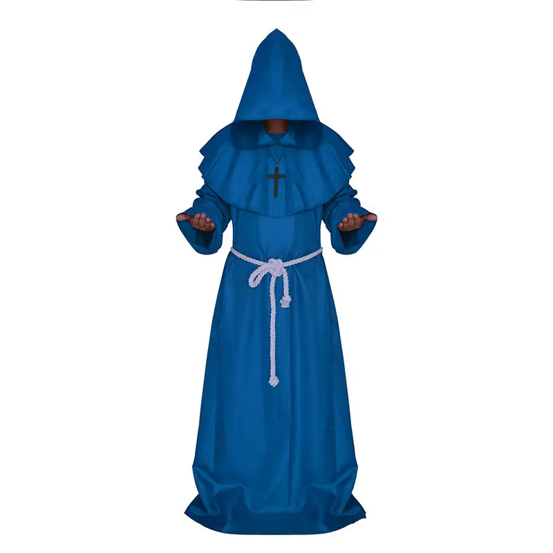 White Medieval Monk Robe with Cross Hooded Design