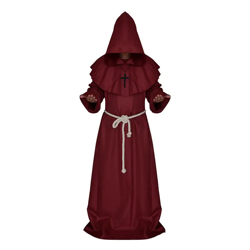 White Medieval Monk Robe with Cross Hooded Design