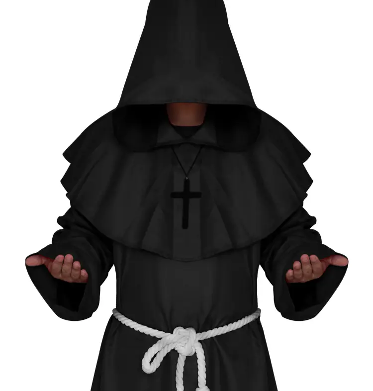 White Medieval Monk Robe with Cross Hooded Design — feature 11