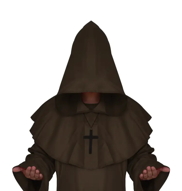 White Medieval Monk Robe with Cross Hooded Design — feature 13