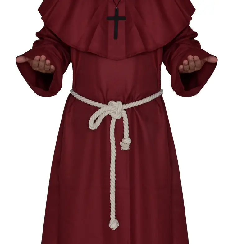 White Medieval Monk Robe with Cross Hooded Design — feature 7