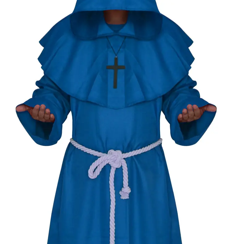 White Medieval Monk Robe with Cross Hooded Design — feature 9
