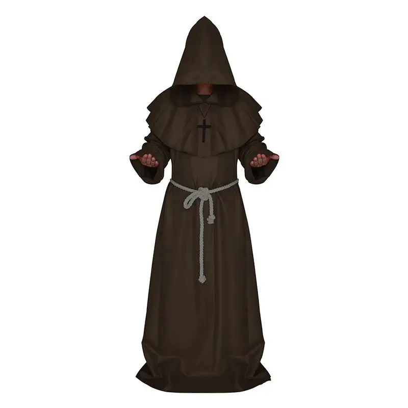 White Medieval Monk Robe with Cross Hooded Design