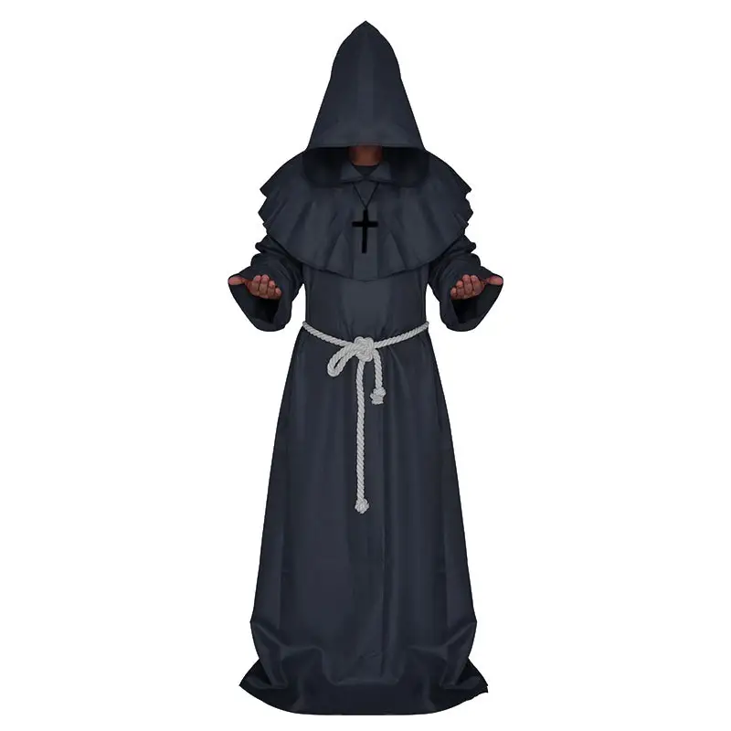 White Medieval Monk Robe with Cross Hooded Design