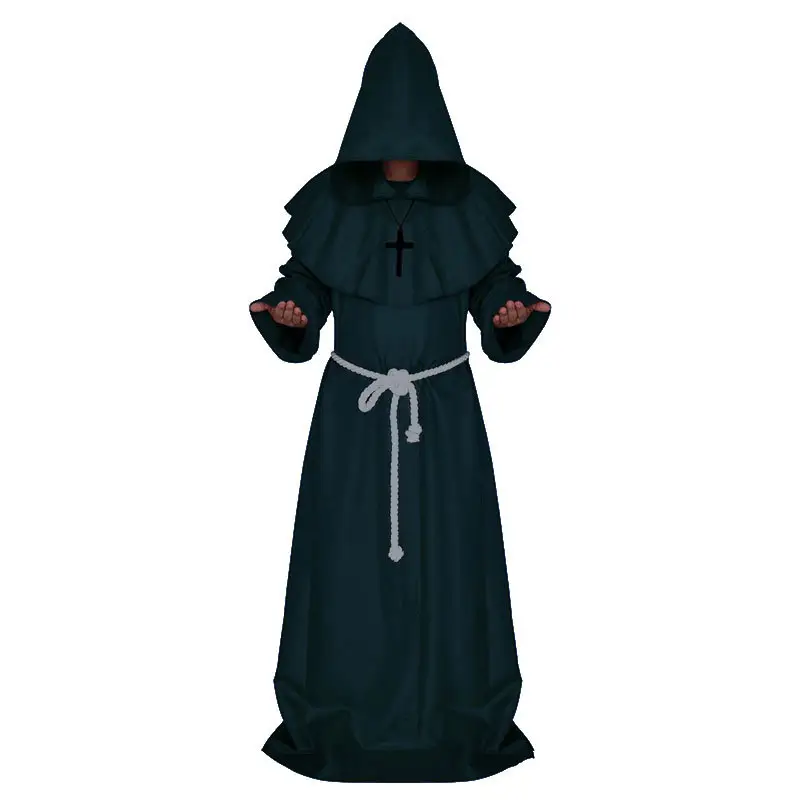 White Medieval Monk Robe with Cross Hooded Design