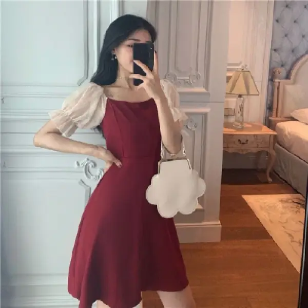 Women Belly Cover Dress Red A-Line 2022 Summer - Image 3