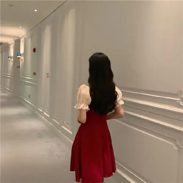 Women Belly Cover Dress Red A-Line 2022 Summer - Image 5