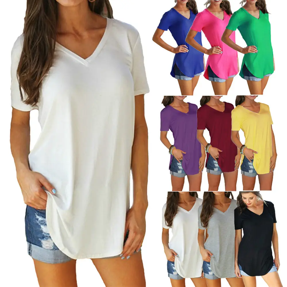 Women's Hot V-Neck Loose T-Shirt Maroon Amazon Large β feature 2