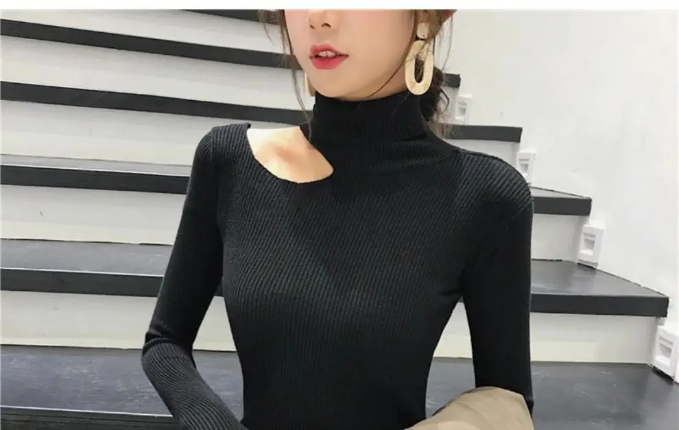 Black Slim Fit Korean Style Sweater Top for Women — feature 1