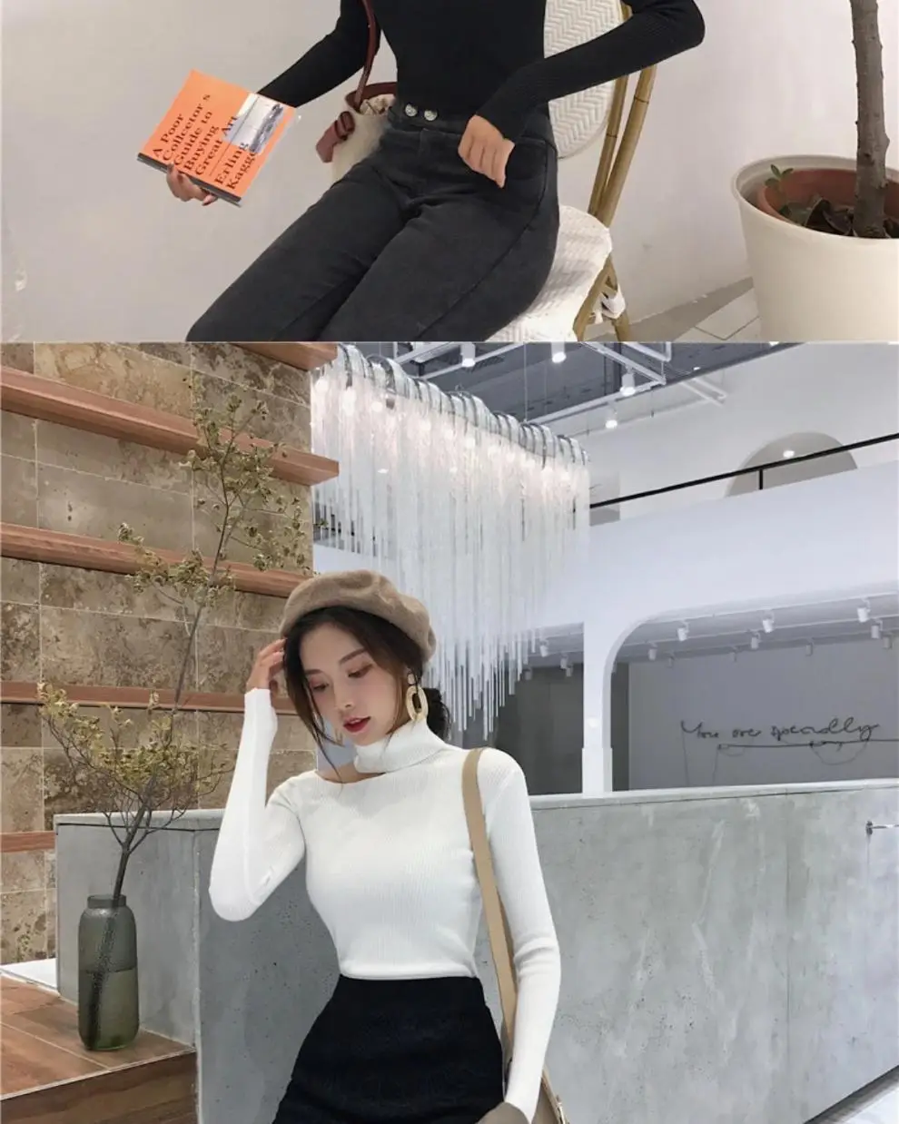 Black Slim Fit Korean Style Sweater Top for Women — feature 6