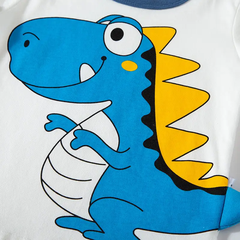 Blue Cartoon Dinosaur Boys T-Shirt Pure Cotton Long Sleeve