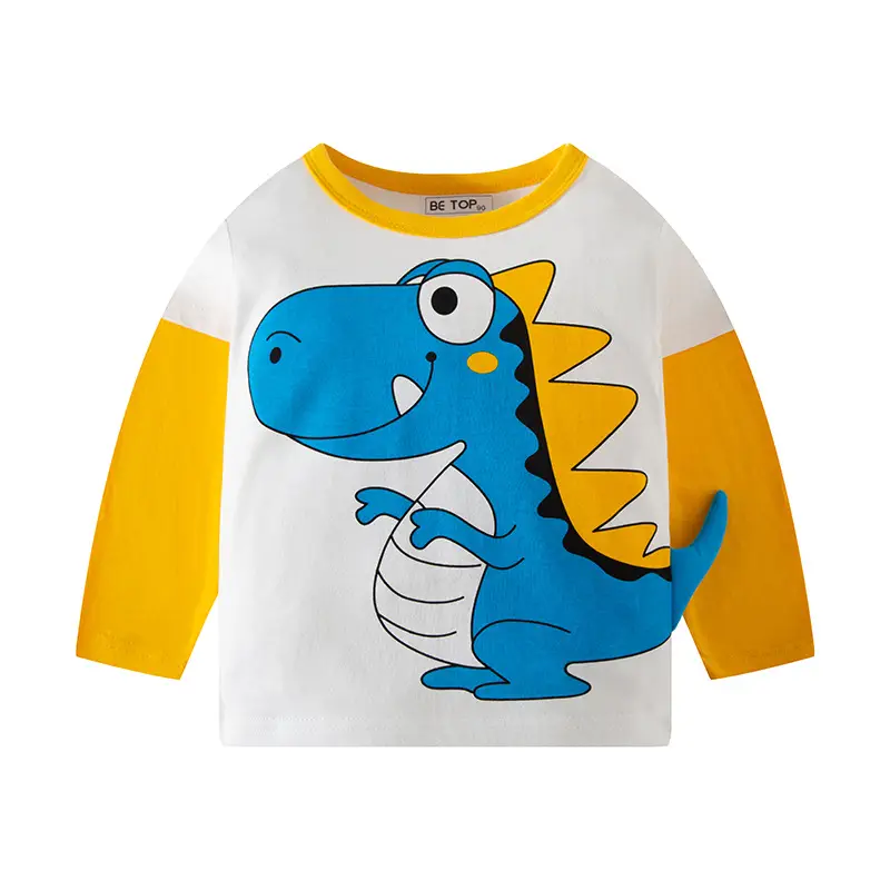 Blue Cartoon Dinosaur Boys T-Shirt Pure Cotton Long Sleeve
