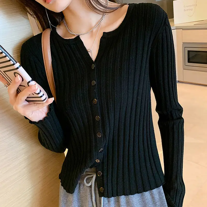 Women's V-Neck Cardigan Apricot Base 2022 Winter - Image 3