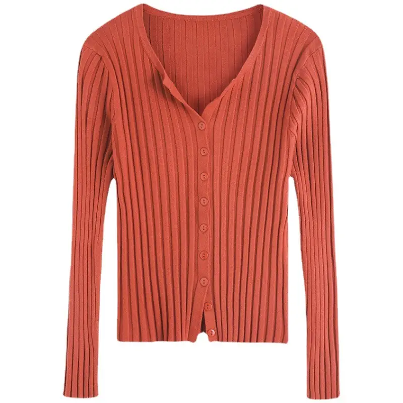 Women's V-Neck Cardigan Apricot Base 2022 Winter - Image 7