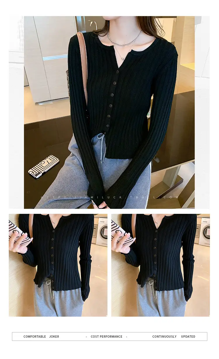 Women's V-Neck Cardigan Apricot Base 2022 Winter — feature 13