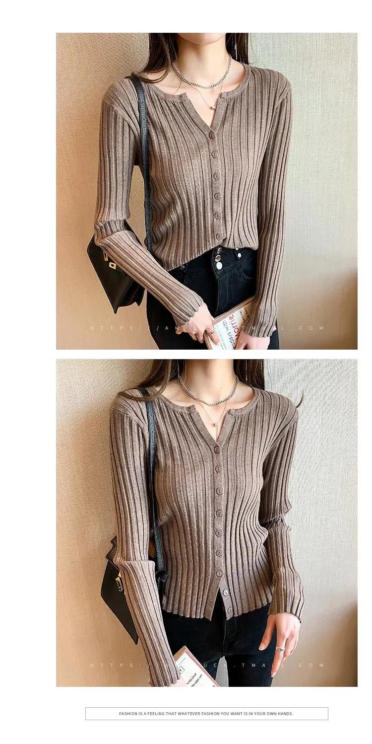 Women's V-Neck Cardigan Apricot Base 2022 Winter — feature 17