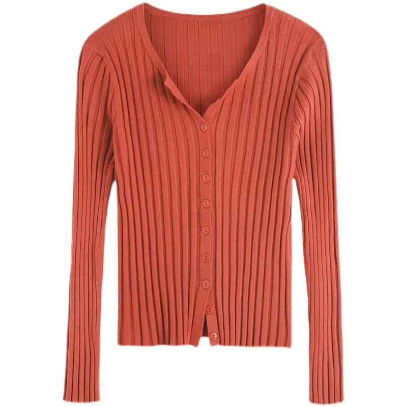 Women's V-Neck Cardigan Apricot Base 2022 Winter - Image 5