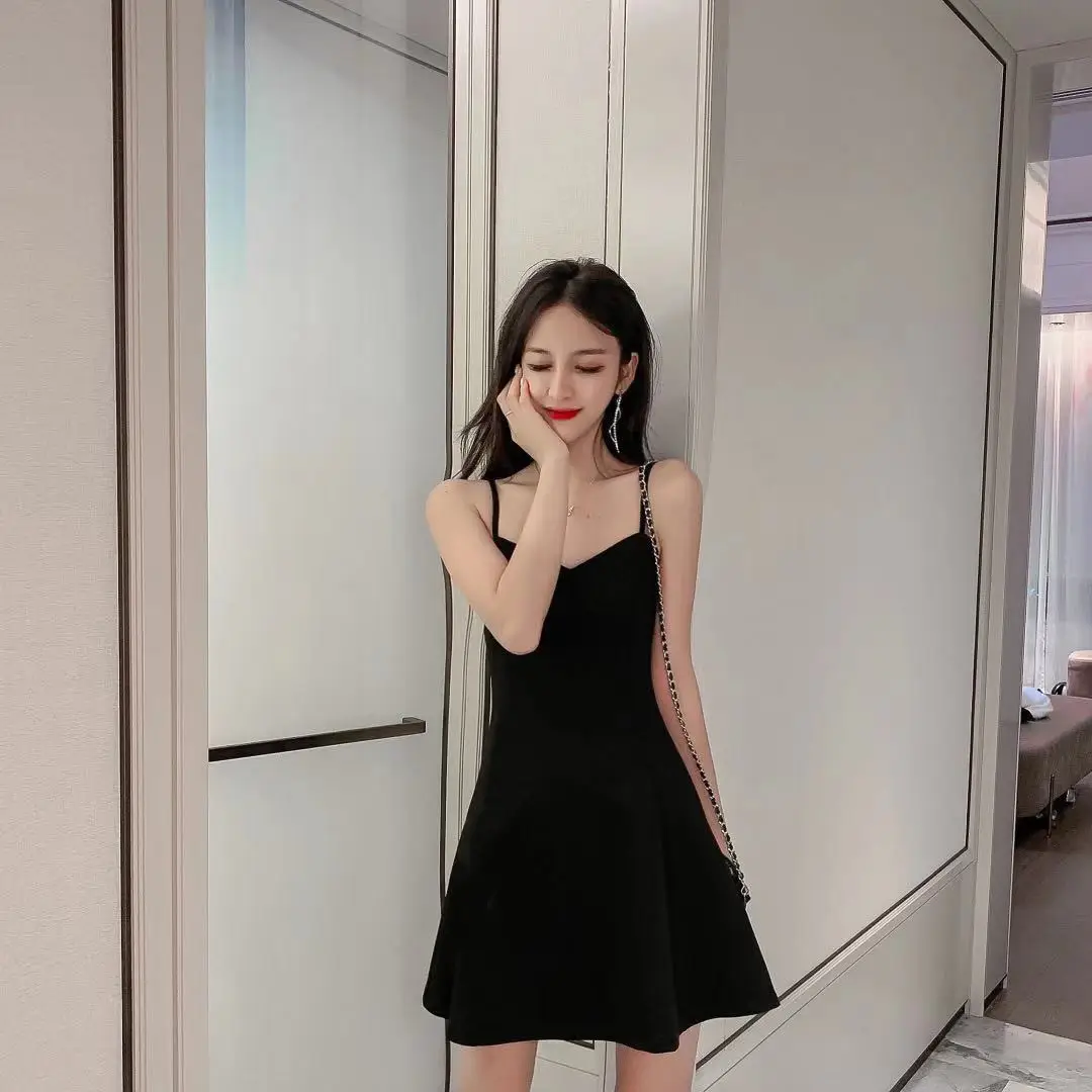 2025 Slim Fit Camisole A-Line Mini Dress Black for Women - Image 3