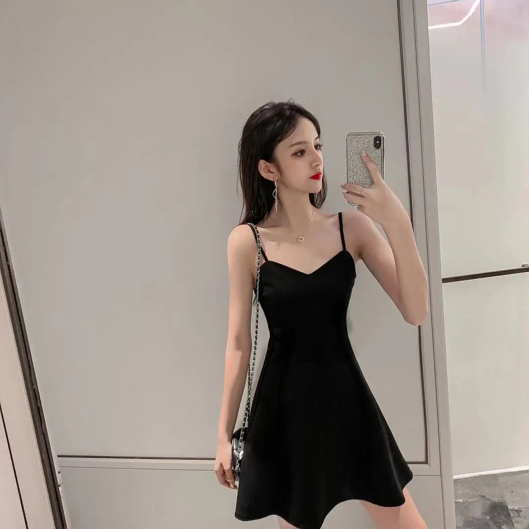 2025 Slim Fit Camisole A-Line Mini Dress Black for Women - Image 4