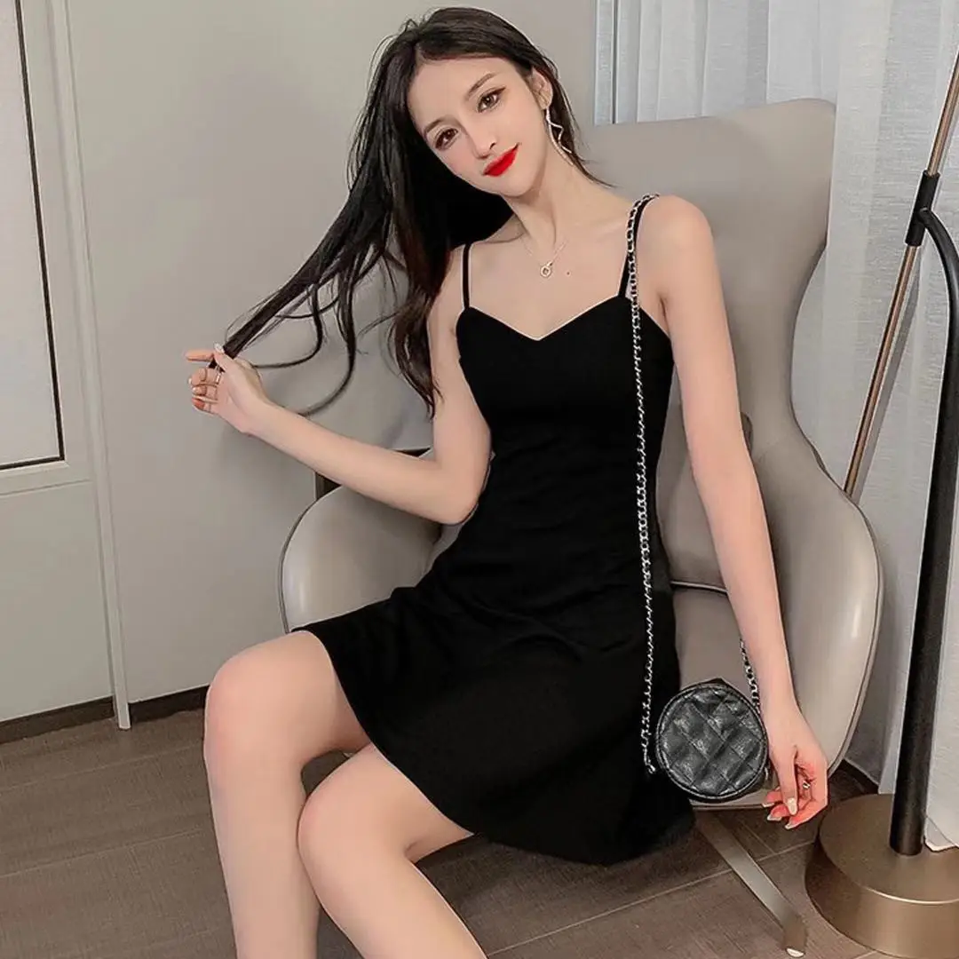 2025 Slim Fit Camisole A-Line Mini Dress Black for Women - Image 5