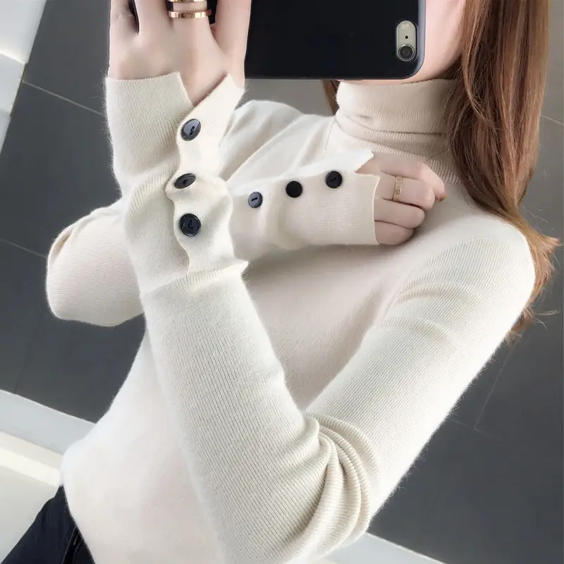 Black Slim Fit Long Sleeve Knitted Shirt for Women - Image 2