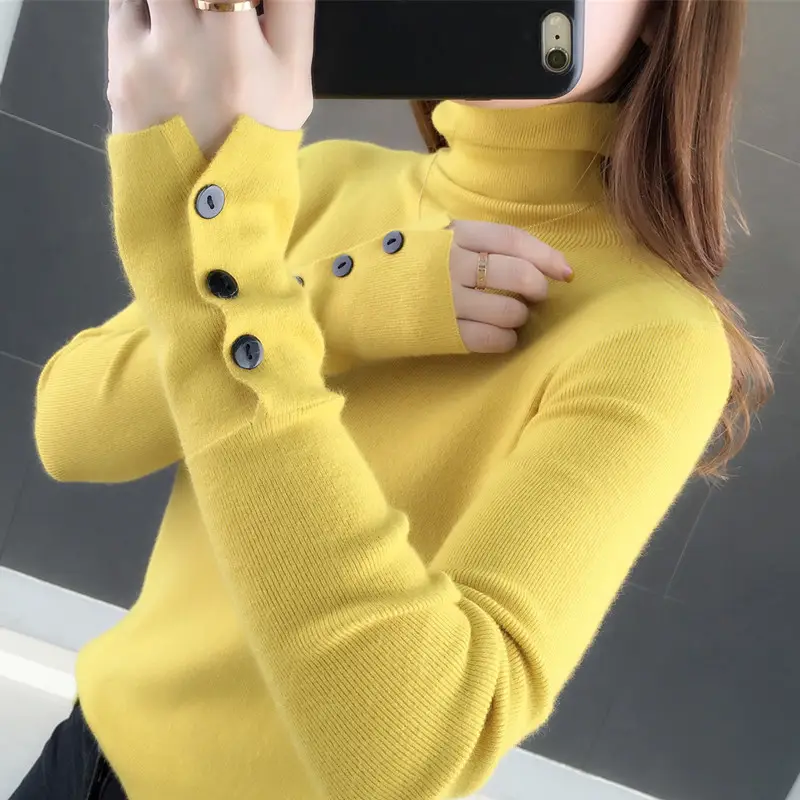 Black Slim Fit Long Sleeve Knitted Shirt for Women - Image 3