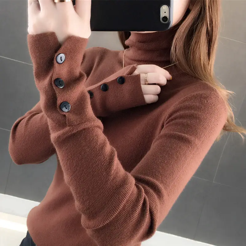 Black Slim Fit Long Sleeve Knitted Shirt for Women — feature 10